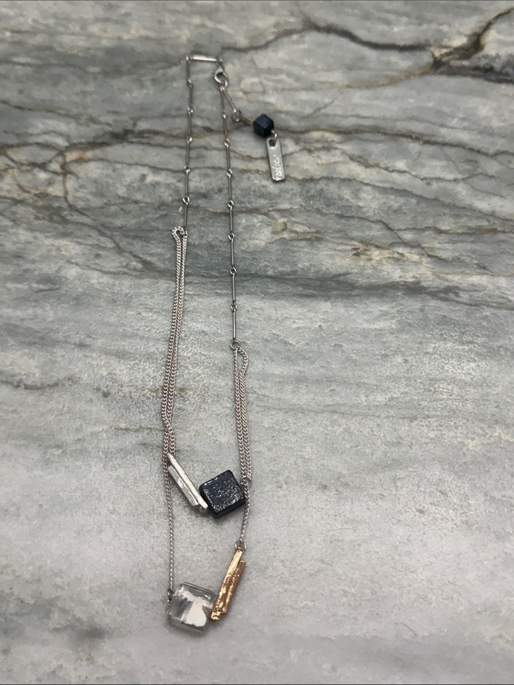 Modern Mixed-Stone Silver Necklace - Multi-Color